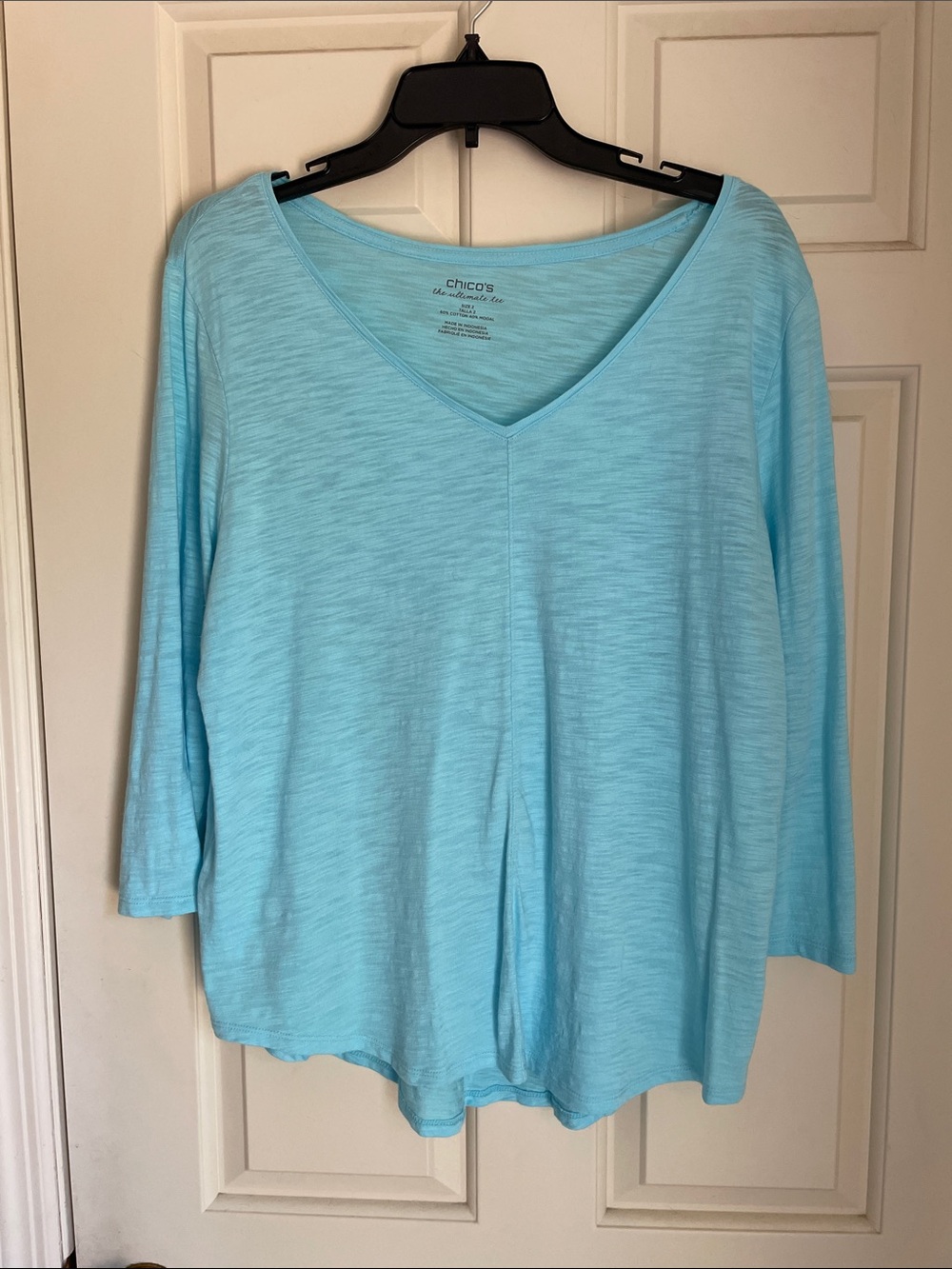 Chico's Light Aqua V-Neck Long Sleeve Top